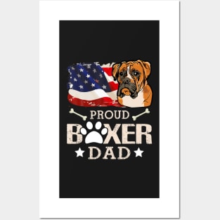 Proud Boxer Dog Dad American Flag Patriotic Dog Tee Posters and Art